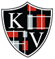 Logo featuring a shield design with the letters K and V in bold, surrounded by geometric patterns in red and gray.